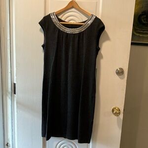 St John dress with matching cape. Silver detail on cape and dress.